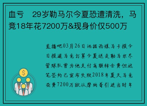 血亏❗29岁勒马尔今夏恐遭清洗，马竞18年花7200万&现身价仅500万