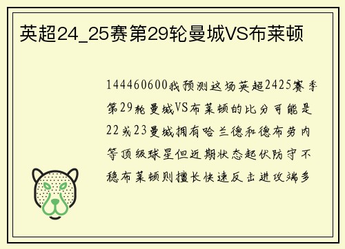 英超24_25赛第29轮曼城VS布莱顿